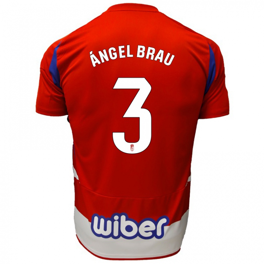 Niño Camiseta Miguel Ángel Brau #3 Rojo Blanco Azul 1ª Equipación 2024/25 La Camisa