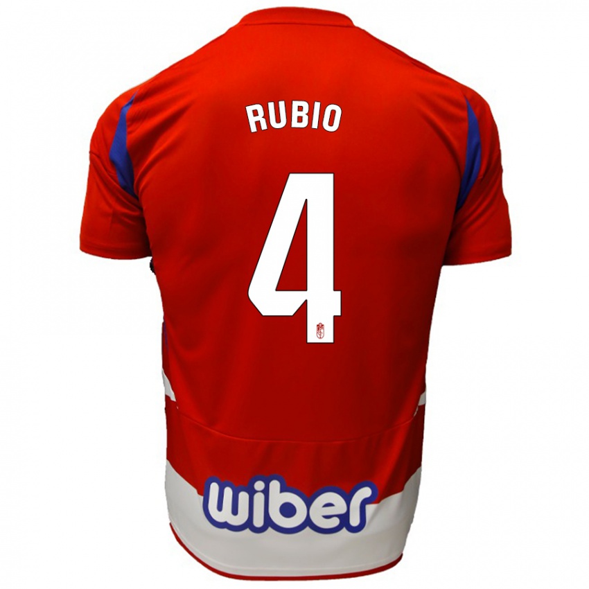 Niño Camiseta Miguel Rubio #4 Rojo Blanco Azul 1ª Equipación 2024/25 La Camisa