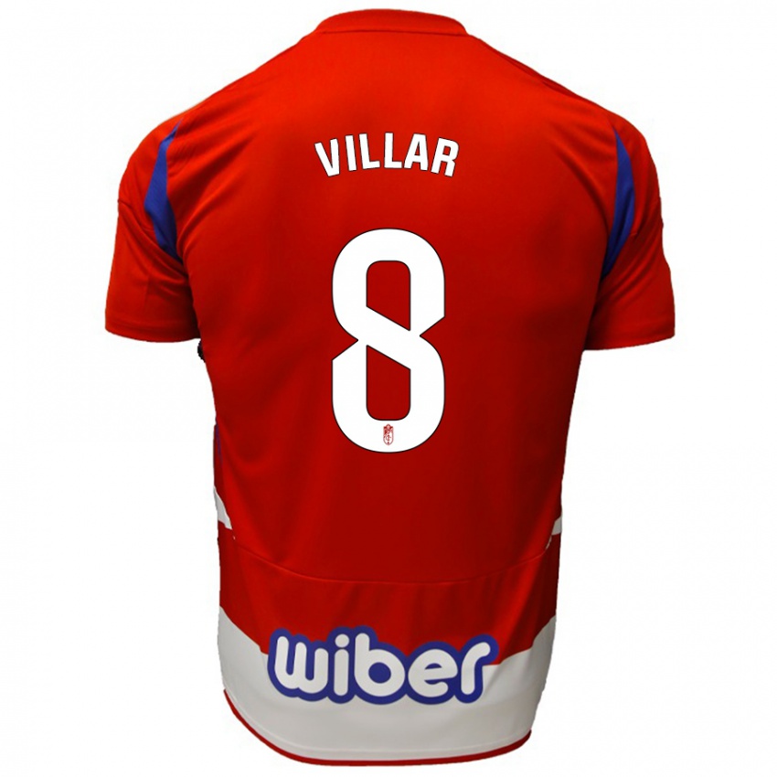 Niño Camiseta Gonzalo Villar #8 Rojo Blanco Azul 1ª Equipación 2024/25 La Camisa