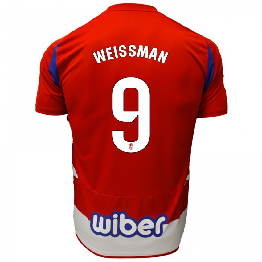 Niño Camiseta Shon Weissman #9 Rojo Blanco Azul 1ª Equipación 2024/25 La Camisa