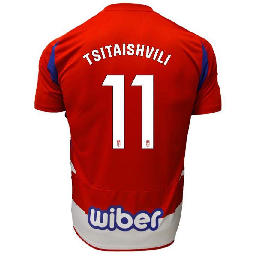 Niño Camiseta Georgiy Tsitaishvili #11 Rojo Blanco Azul 1ª Equipación 2024/25 La Camisa