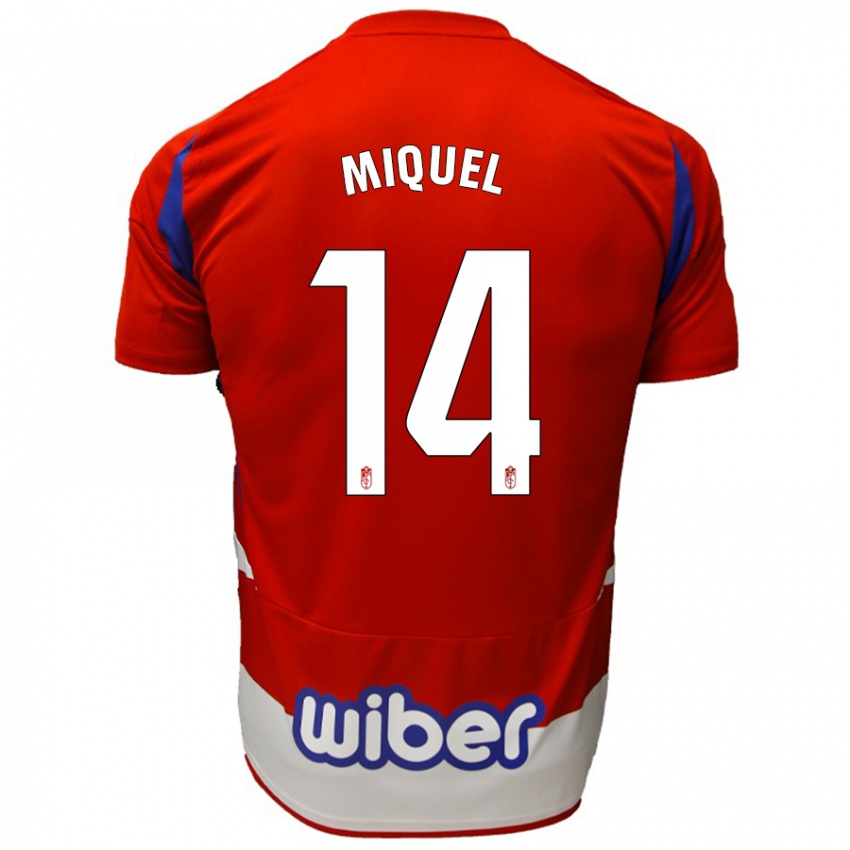 Niño Camiseta Ignasi Miquel #14 Rojo Blanco Azul 1ª Equipación 2024/25 La Camisa