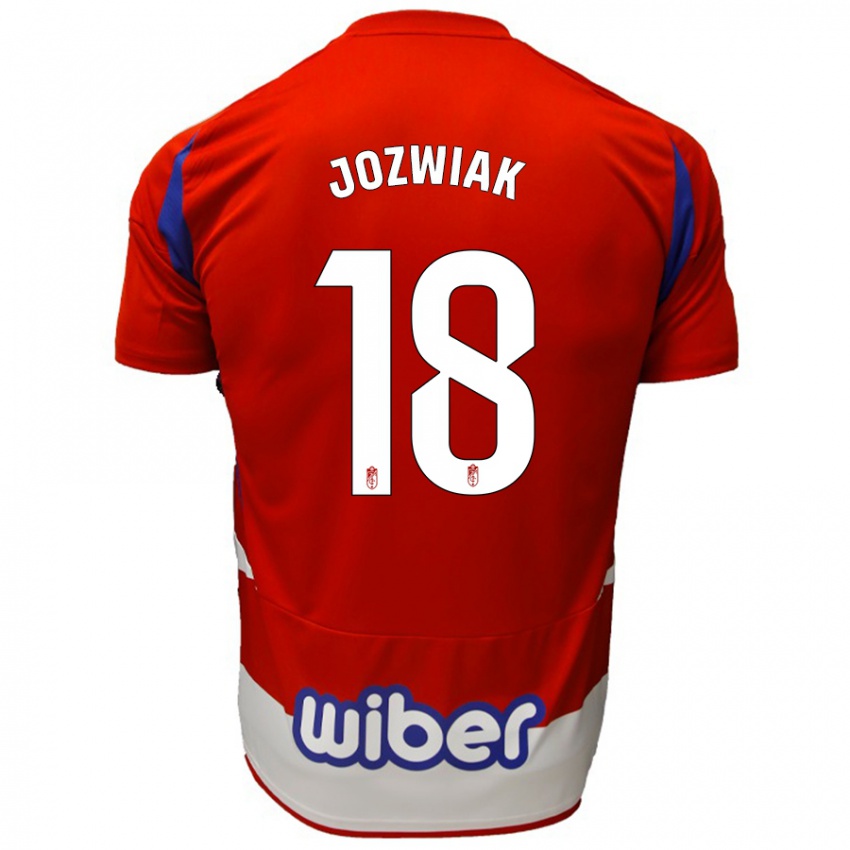 Niño Camiseta Kamil Józwiak #18 Rojo Blanco Azul 1ª Equipación 2024/25 La Camisa