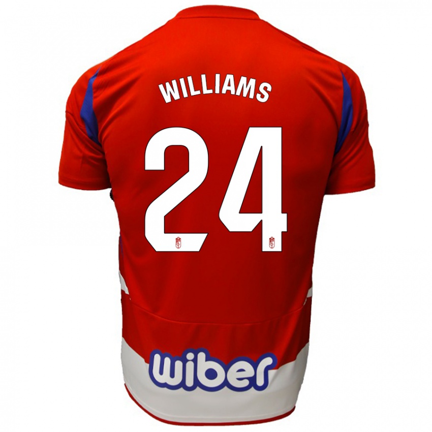 Niño Camiseta Loïc Williams #24 Rojo Blanco Azul 1ª Equipación 2024/25 La Camisa