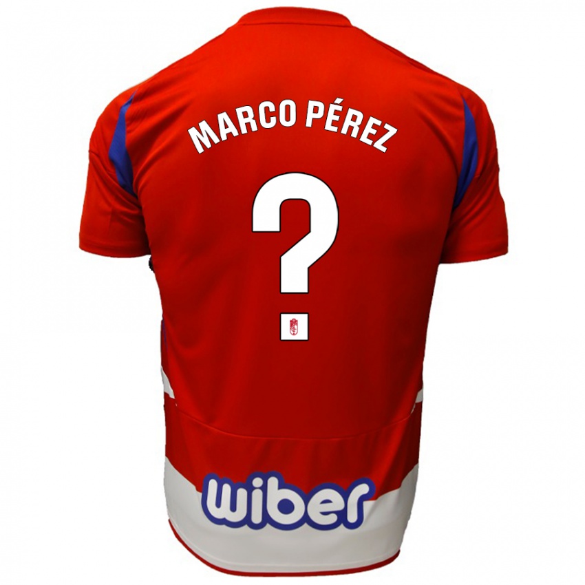 Niño Camiseta Marco Pérez #0 Rojo Blanco Azul 1ª Equipación 2024/25 La Camisa