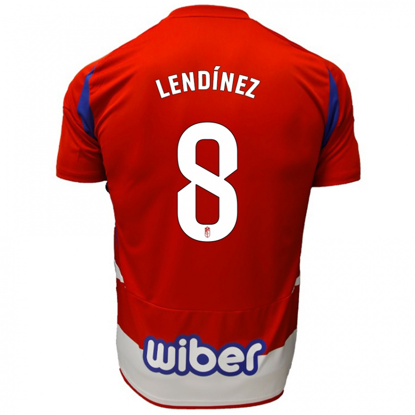 Niño Camiseta Juanma Lendínez #8 Rojo Blanco Azul 1ª Equipación 2024/25 La Camisa