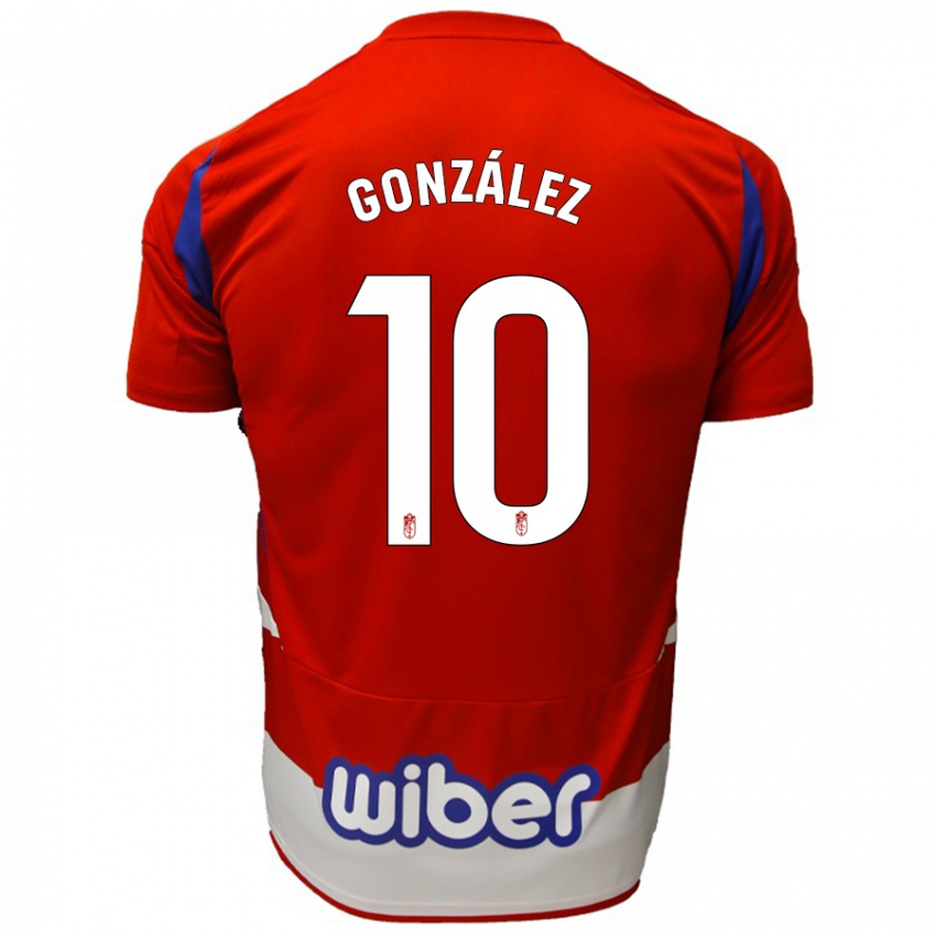 Niño Camiseta Mario González #10 Rojo Blanco Azul 1ª Equipación 2024/25 La Camisa