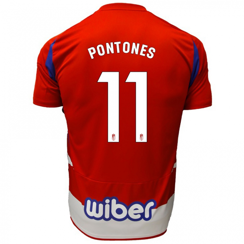 Niño Camiseta Juan Carlos Pontones #11 Rojo Blanco Azul 1ª Equipación 2024/25 La Camisa