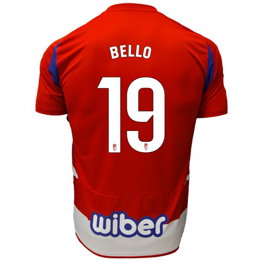 Niño Camiseta Eghosa Augustine Bello #19 Rojo Blanco Azul 1ª Equipación 2024/25 La Camisa