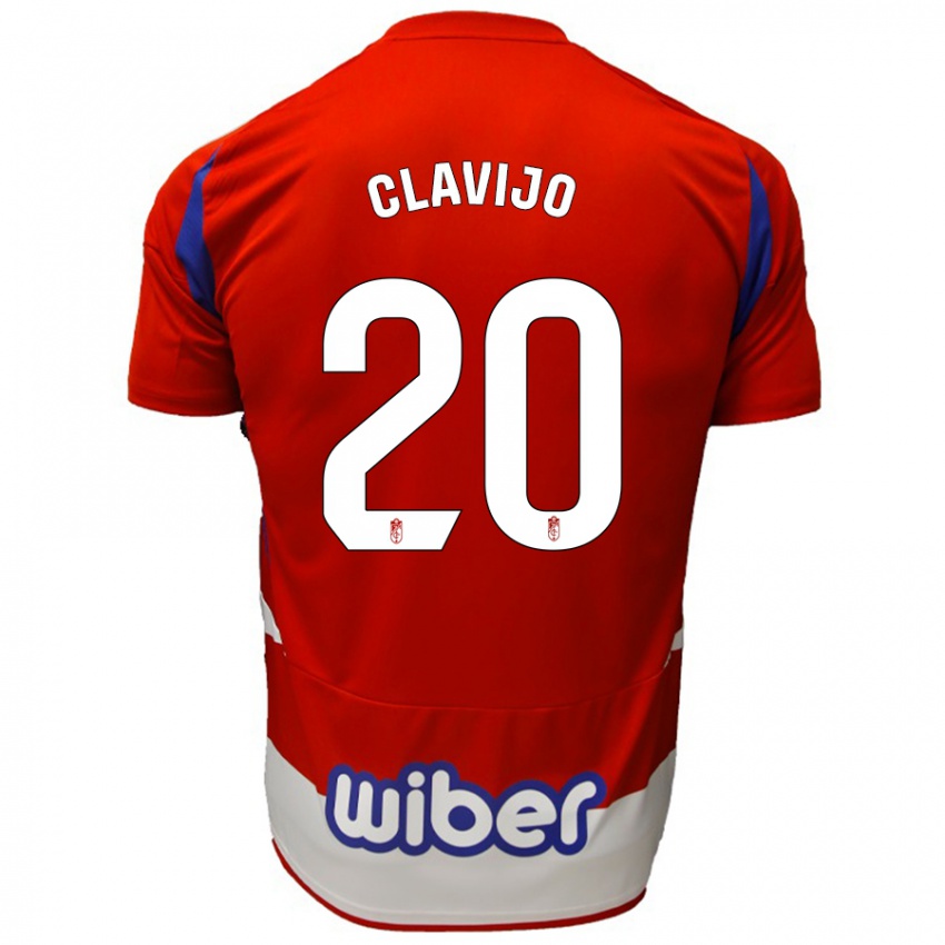 Niño Camiseta Dani Clavijo #20 Rojo Blanco Azul 1ª Equipación 2024/25 La Camisa