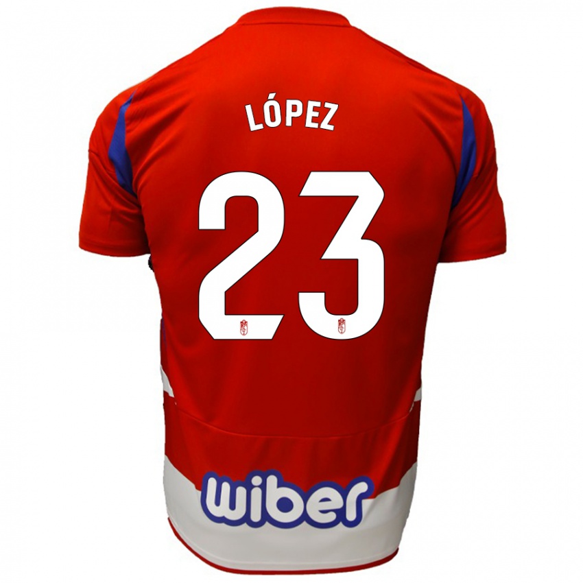 Niño Camiseta Diego López #23 Rojo Blanco Azul 1ª Equipación 2024/25 La Camisa