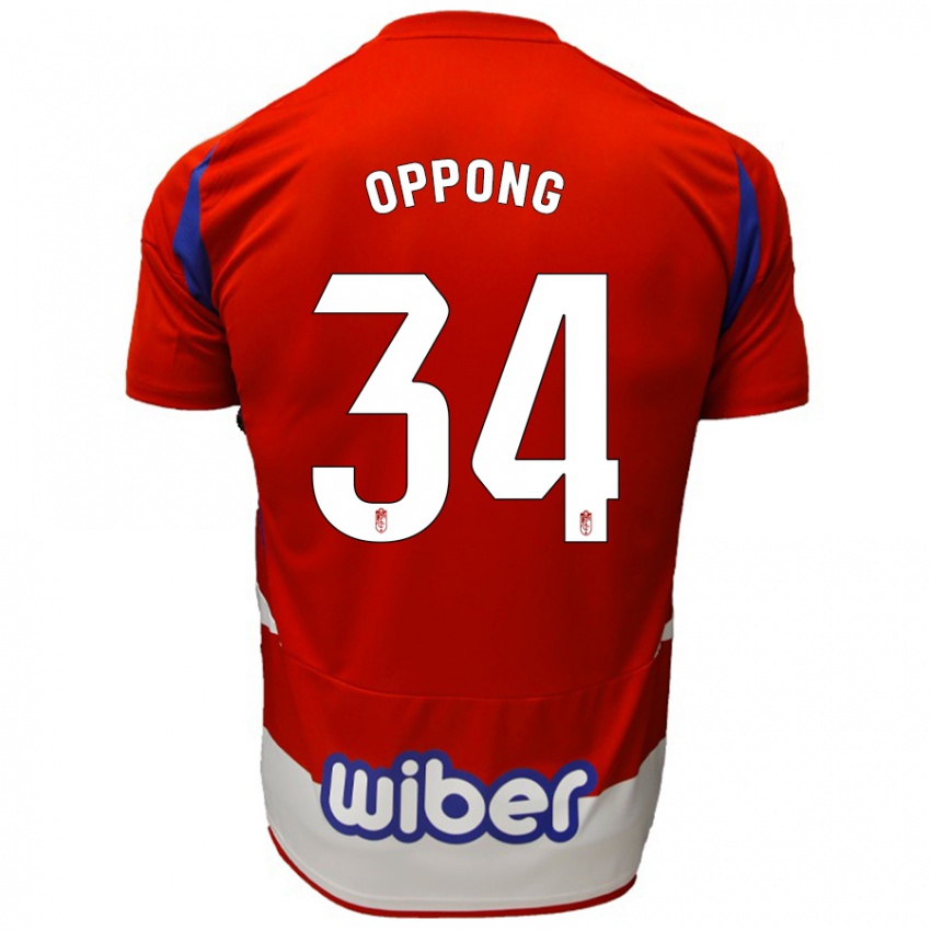 Niño Camiseta Oscar Naasei Oppong #34 Rojo Blanco Azul 1ª Equipación 2024/25 La Camisa