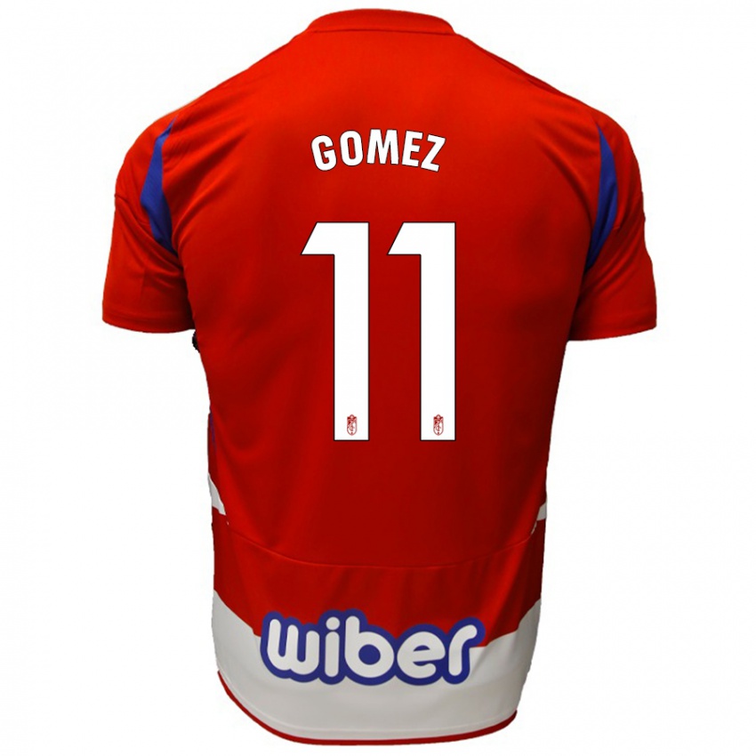 Niño Camiseta Andrea Gómez #11 Rojo Blanco Azul 1ª Equipación 2024/25 La Camisa