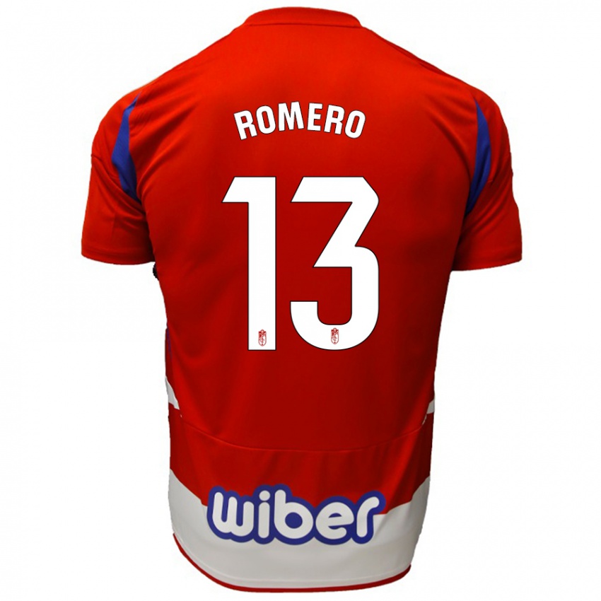 Niño Camiseta Andrea Romero #13 Rojo Blanco Azul 1ª Equipación 2024/25 La Camisa