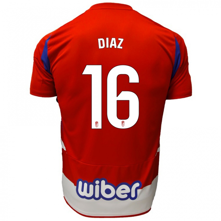 Niño Camiseta Víctor Díaz #16 Rojo Blanco Azul 1ª Equipación 2024/25 La Camisa