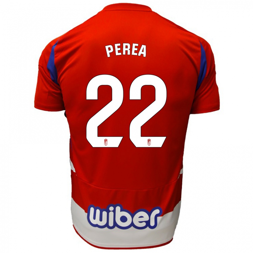 Niño Camiseta Alberto Perea #22 Rojo Blanco Azul 1ª Equipación 2024/25 La Camisa