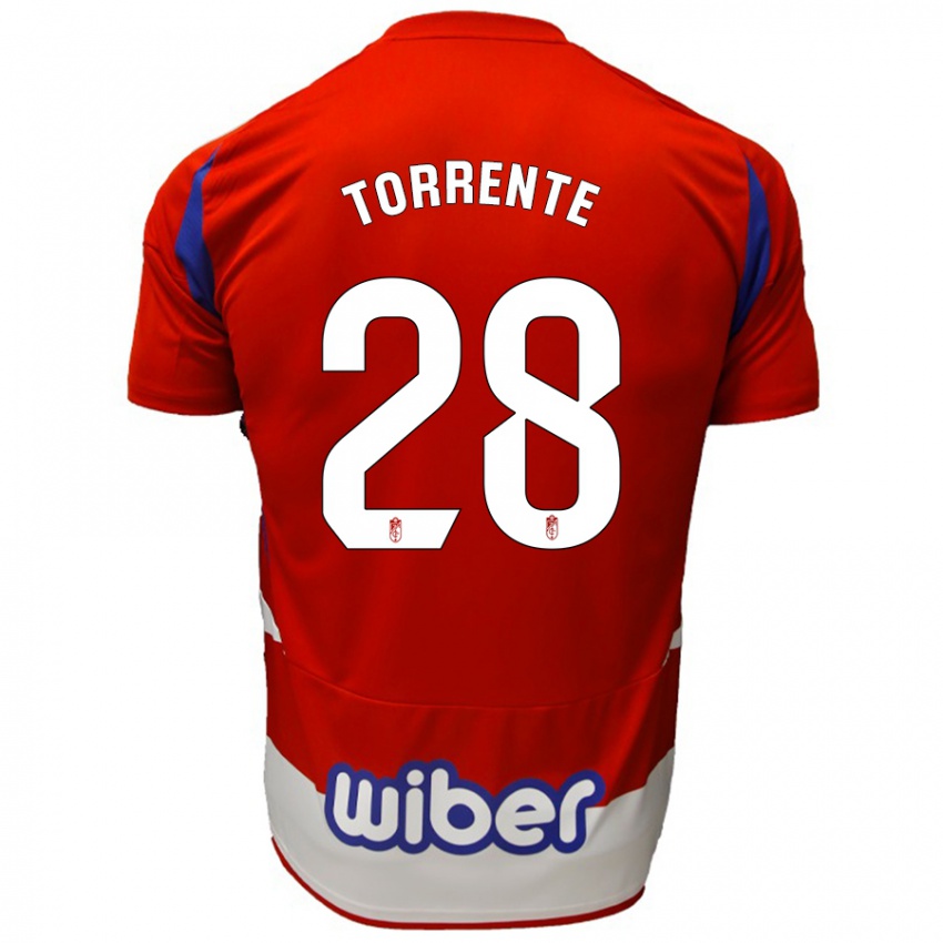 Niño Camiseta Raúl Torrente #28 Rojo Blanco Azul 1ª Equipación 2024/25 La Camisa