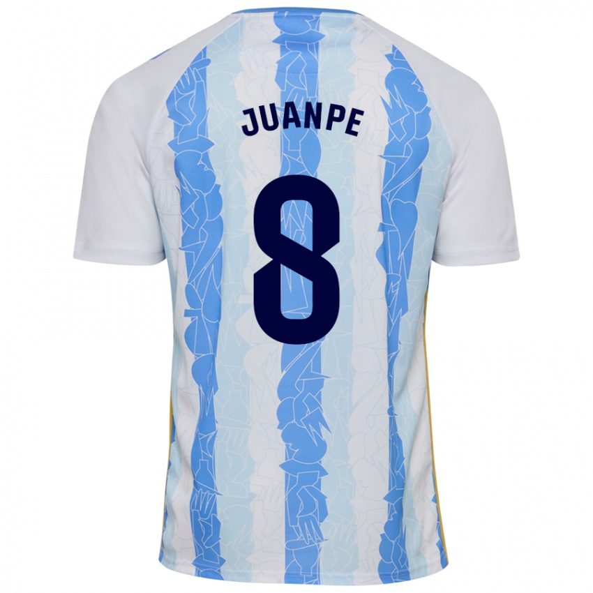 Niño Camiseta Juanpe #8 Blanco Azul 1ª Equipación 2024/25 La Camisa