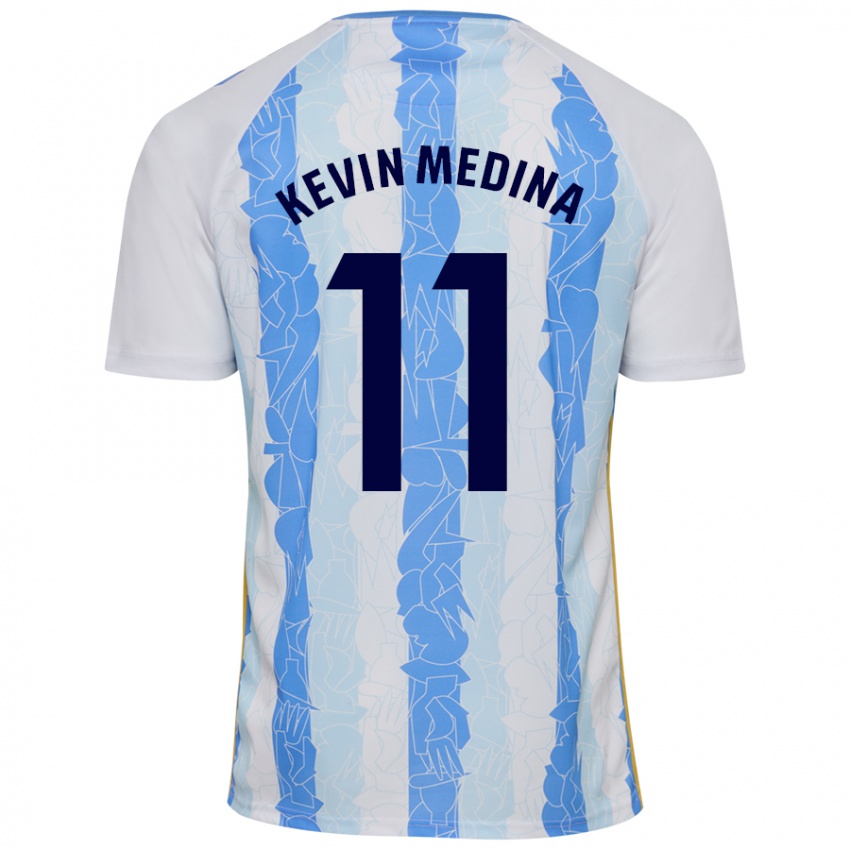 Niño Camiseta Kevin Medina #11 Blanco Azul 1ª Equipación 2024/25 La Camisa