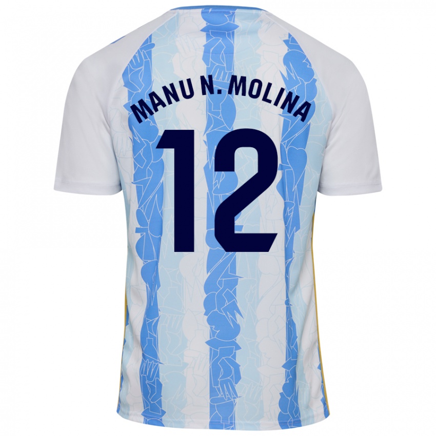 Niño Camiseta Manu Molina #12 Blanco Azul 1ª Equipación 2024/25 La Camisa