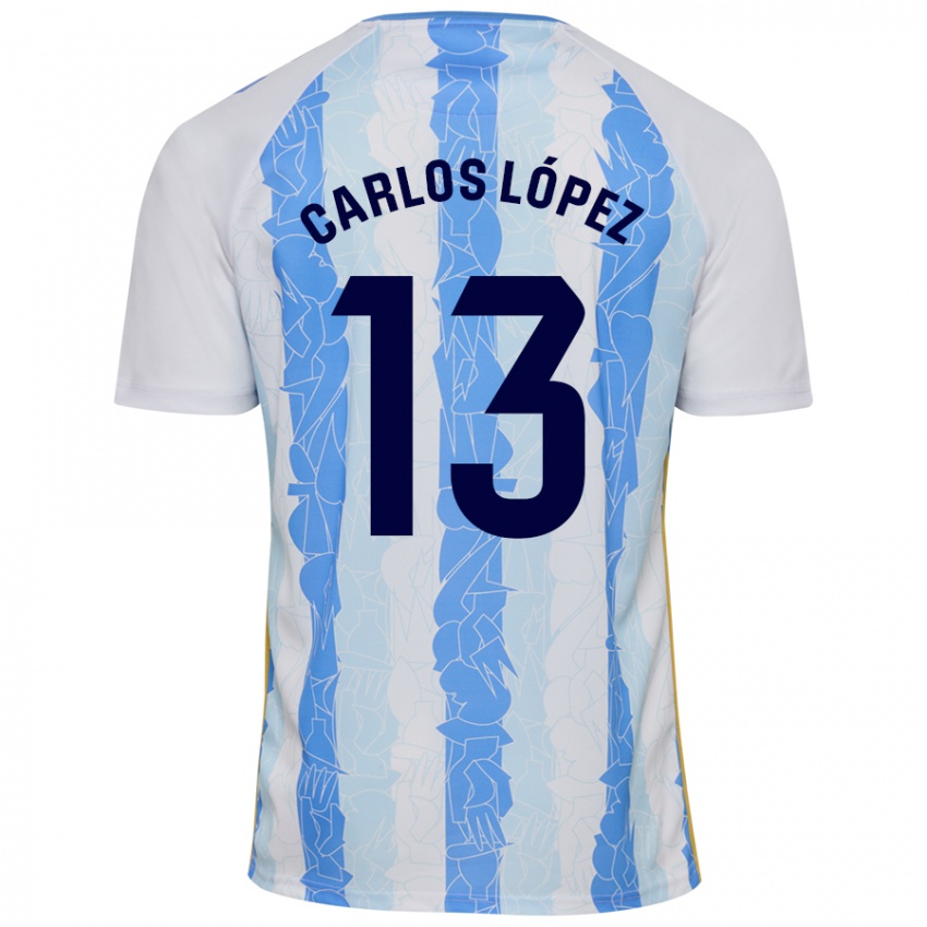 Niño Camiseta Carlos López #13 Blanco Azul 1ª Equipación 2024/25 La Camisa