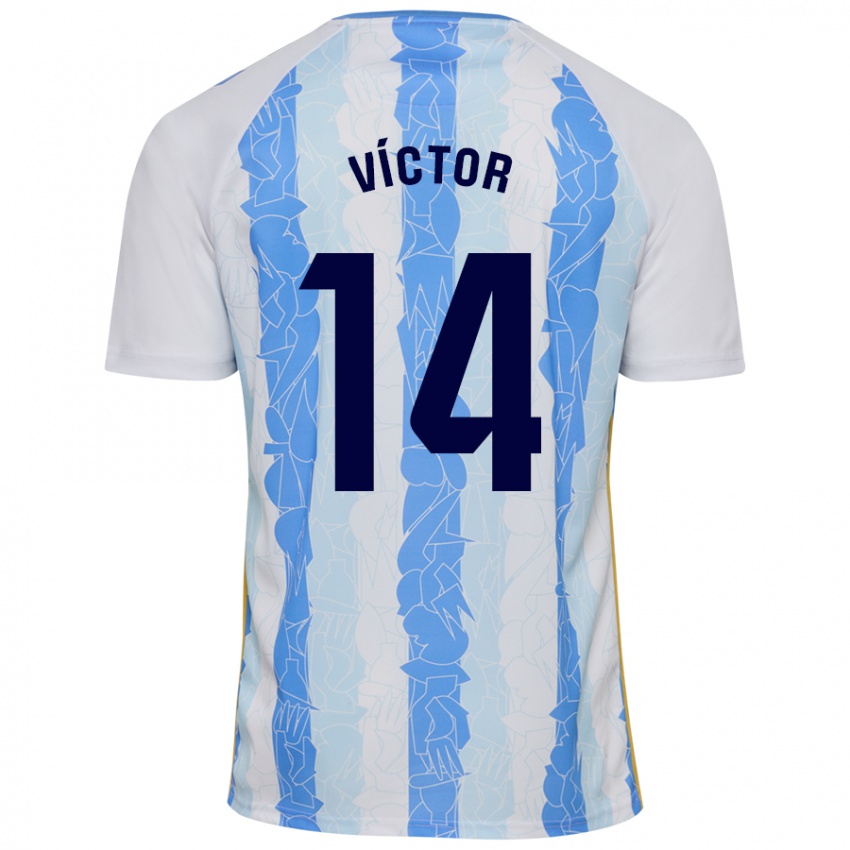 Niño Camiseta Víctor García #14 Blanco Azul 1ª Equipación 2024/25 La Camisa