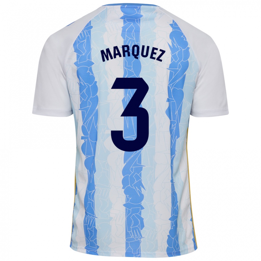 Niño Camiseta David Márquez #3 Blanco Azul 1ª Equipación 2024/25 La Camisa