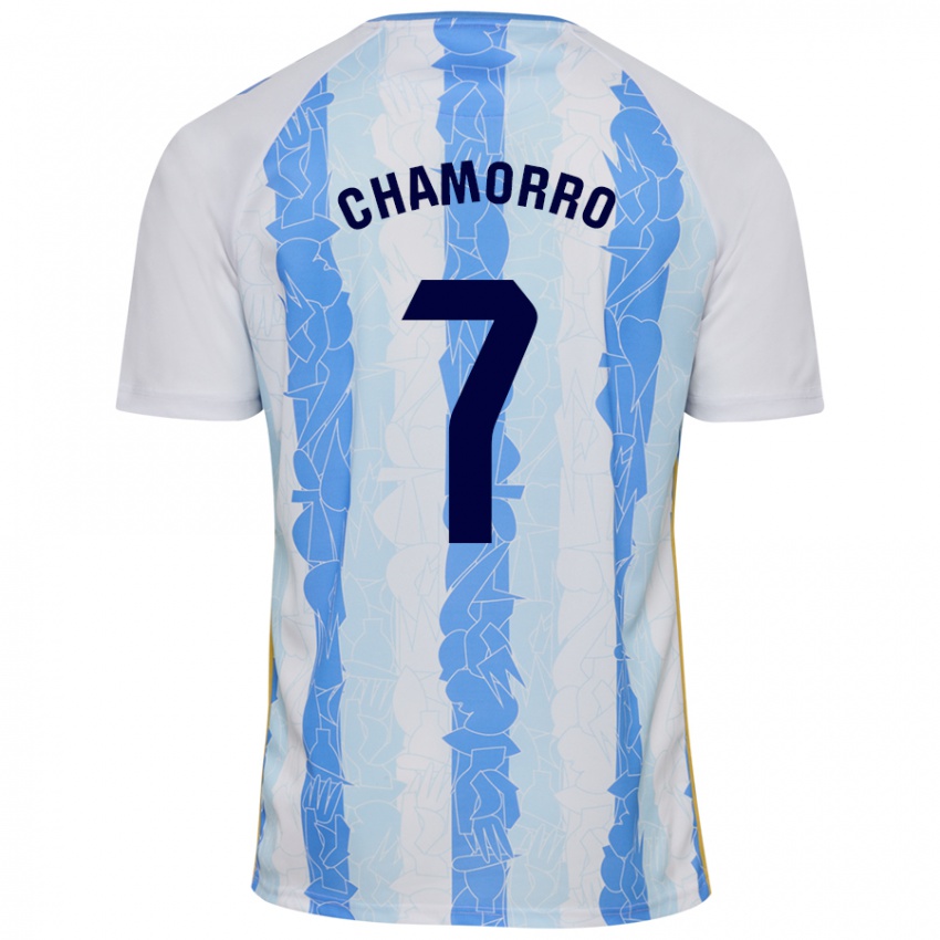 Niño Camiseta Alexis Chamorro #7 Blanco Azul 1ª Equipación 2024/25 La Camisa