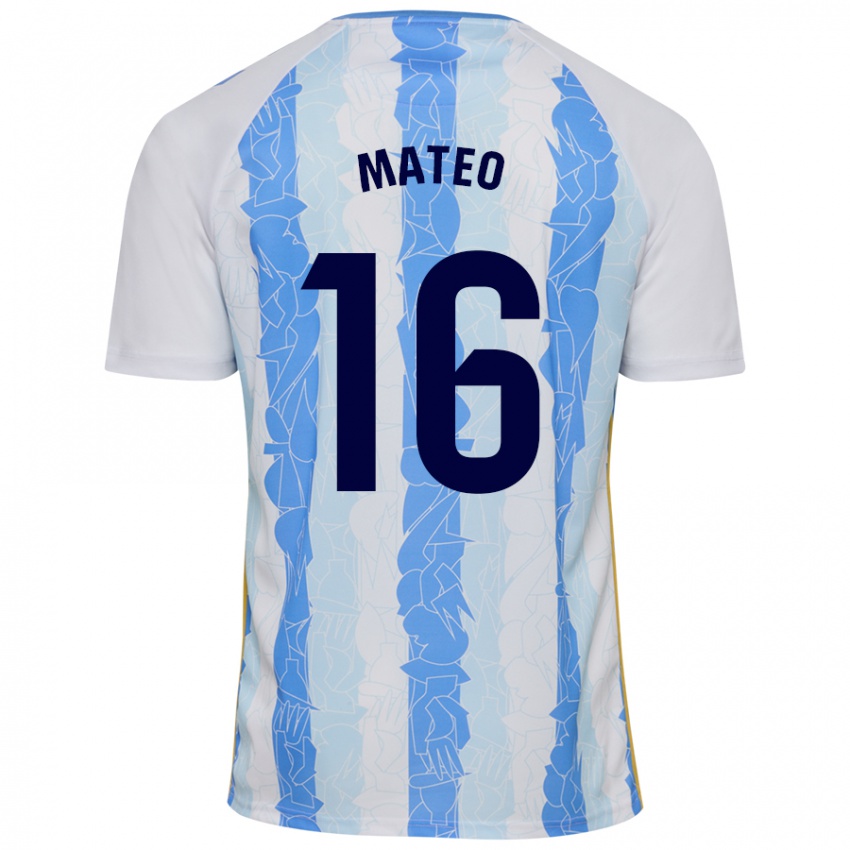 Niño Camiseta Ángel Mateo #16 Blanco Azul 1ª Equipación 2024/25 La Camisa