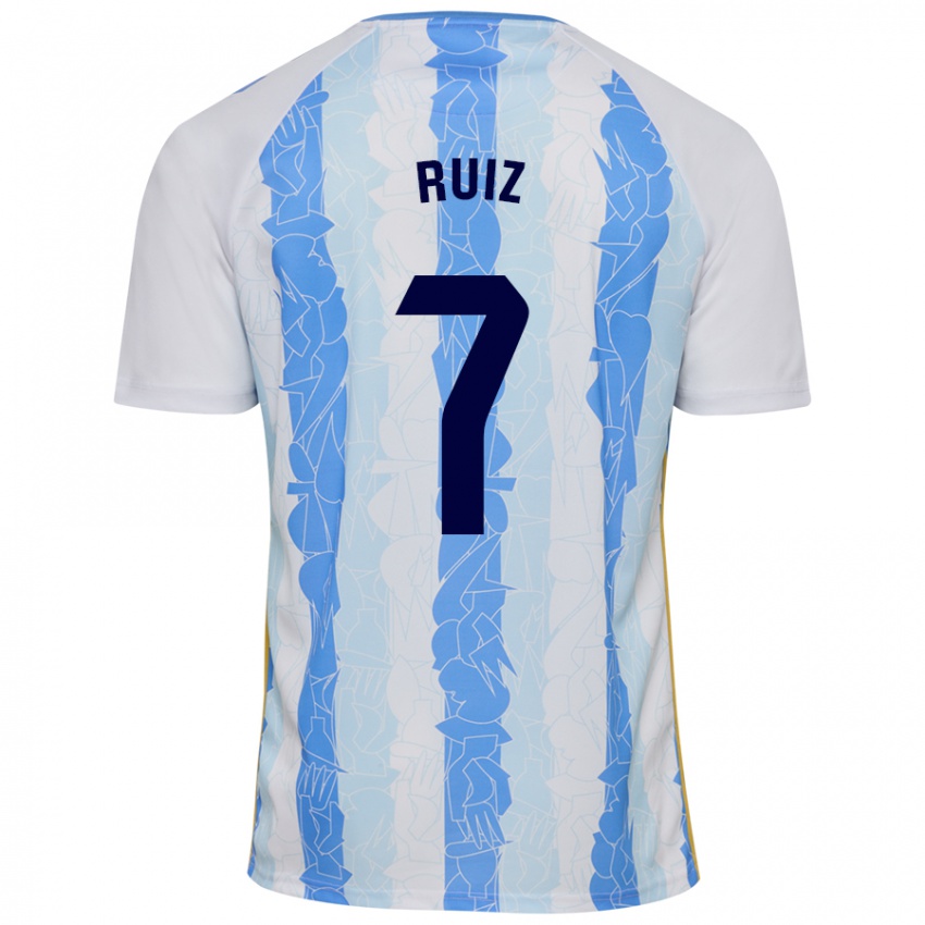 Niño Camiseta María Ruiz #7 Blanco Azul 1ª Equipación 2024/25 La Camisa