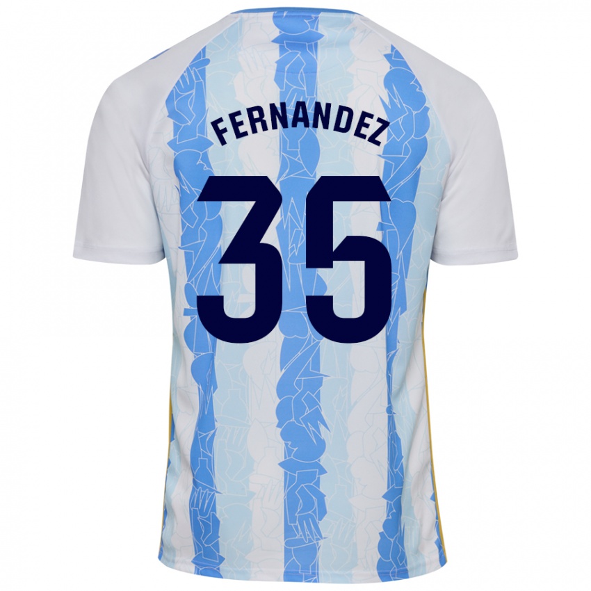 Niño Camiseta Inés Fernández #35 Blanco Azul 1ª Equipación 2024/25 La Camisa