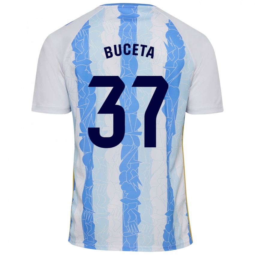 Niño Camiseta Ana Buceta #37 Blanco Azul 1ª Equipación 2024/25 La Camisa