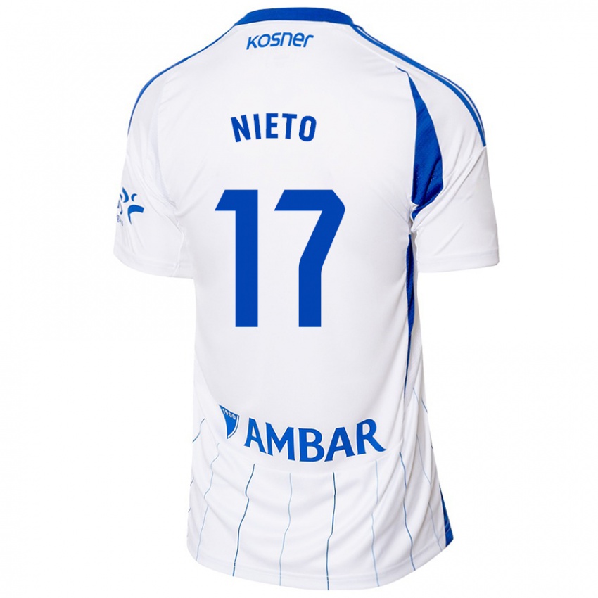 Niño Camiseta Carlos Nieto #17 Rojo Blanco 1ª Equipación 2024/25 La Camisa