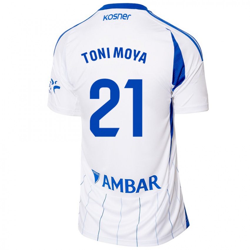 Niño Camiseta Toni Moya #21 Rojo Blanco 1ª Equipación 2024/25 La Camisa