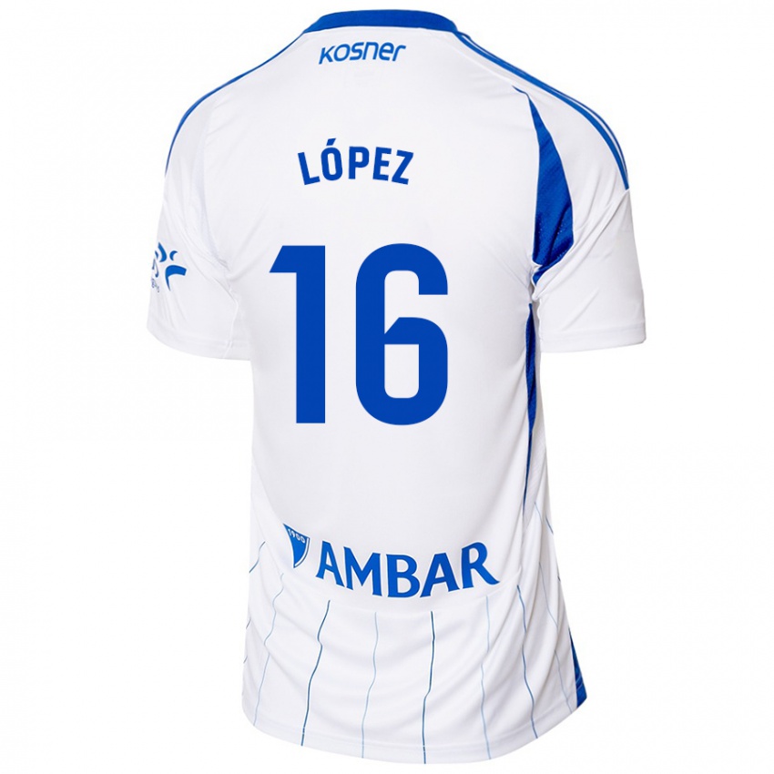 Niño Camiseta Juan López #16 Rojo Blanco 1ª Equipación 2024/25 La Camisa