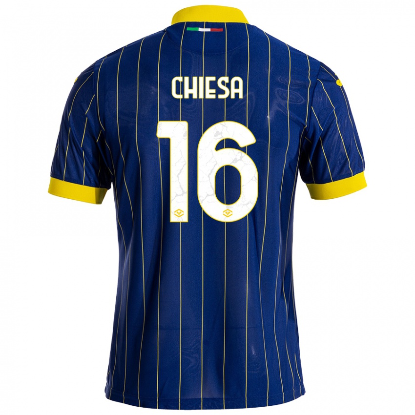 Niño Camiseta Mattia Chiesa #16 Azul Amarillo 1ª Equipación 2024/25 La Camisa