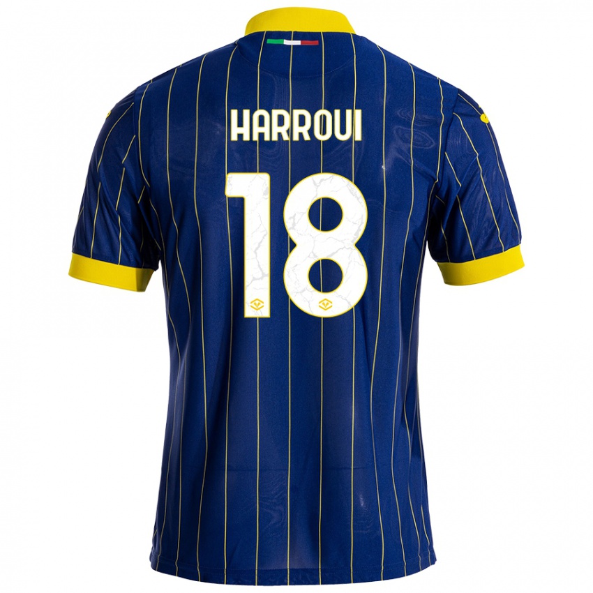 Niño Camiseta Abdou Harroui #18 Azul Amarillo 1ª Equipación 2024/25 La Camisa