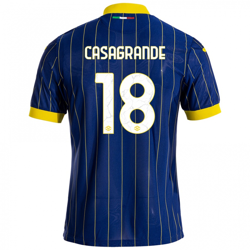 Niño Camiseta Davide Casagrande #18 Azul Amarillo 1ª Equipación 2024/25 La Camisa