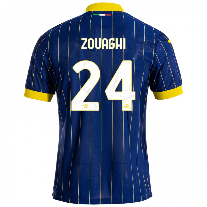 Niño Camiseta Thomas Zouaghi #24 Azul Amarillo 1ª Equipación 2024/25 La Camisa