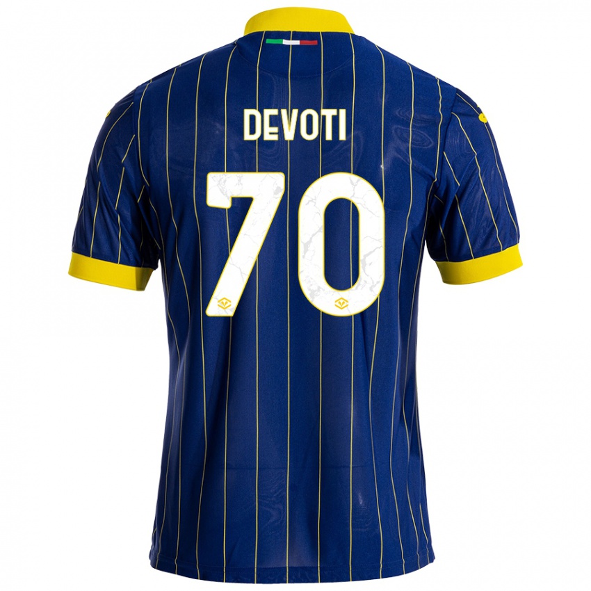 Niño Camiseta Andrea Devoti #70 Azul Amarillo 1ª Equipación 2024/25 La Camisa