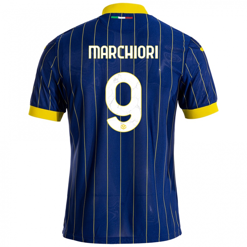 Niño Camiseta Giorgia Marchiori #9 Azul Amarillo 1ª Equipación 2024/25 La Camisa