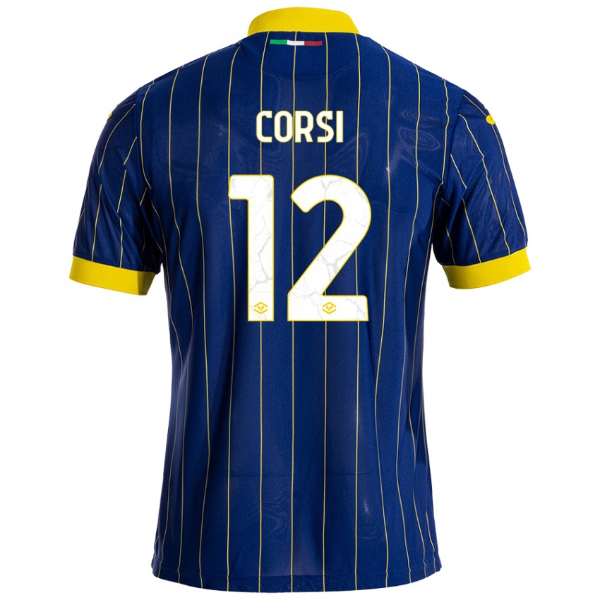 Niño Camiseta Sara Corsi #12 Azul Amarillo 1ª Equipación 2024/25 La Camisa