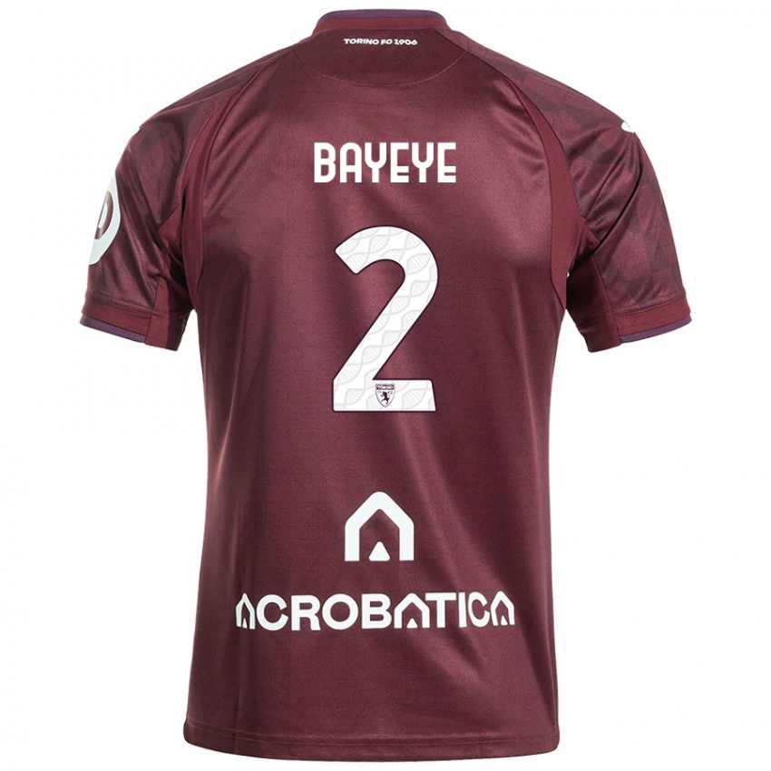 Niño Camiseta Brian Bayeye #2 Granate Blanco 1ª Equipación 2024/25 La Camisa