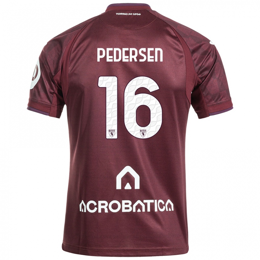 Niño Camiseta Marcus Pedersen #16 Granate Blanco 1ª Equipación 2024/25 La Camisa