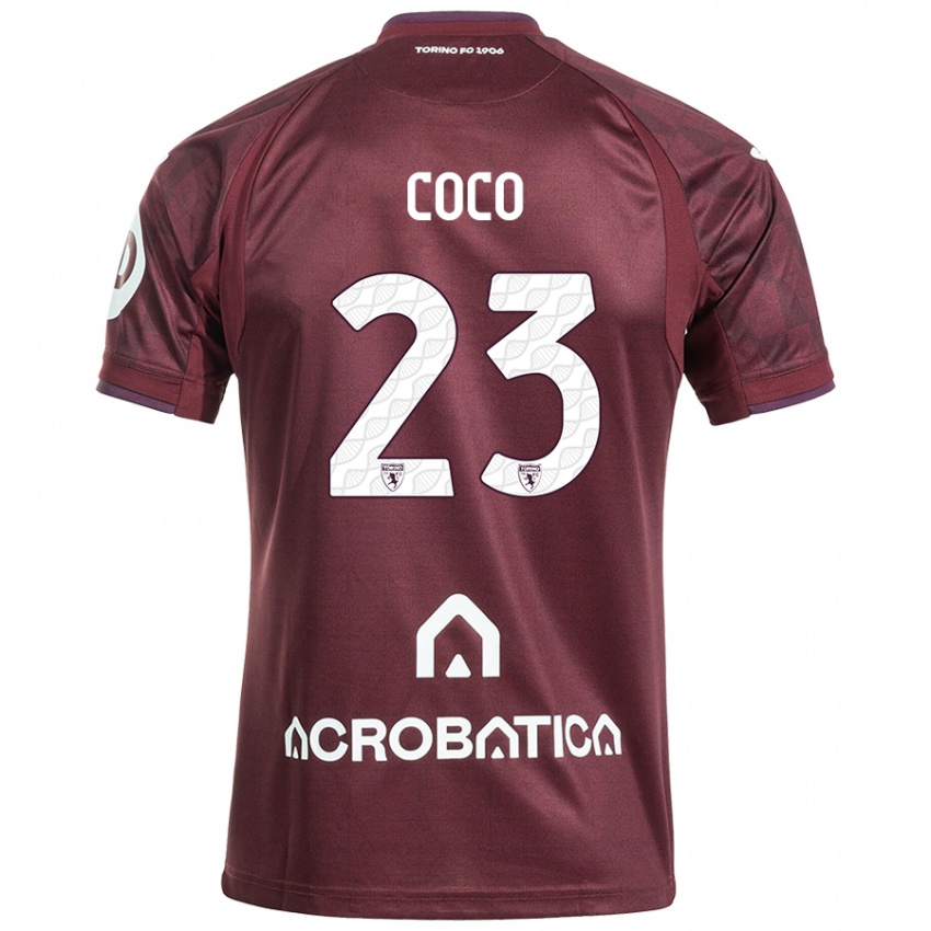 Niño Camiseta Saúl Coco #23 Granate Blanco 1ª Equipación 2024/25 La Camisa