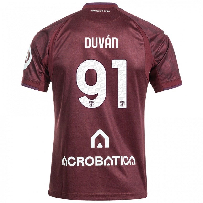 Niño Camiseta Duván Zapata #91 Granate Blanco 1ª Equipación 2024/25 La Camisa