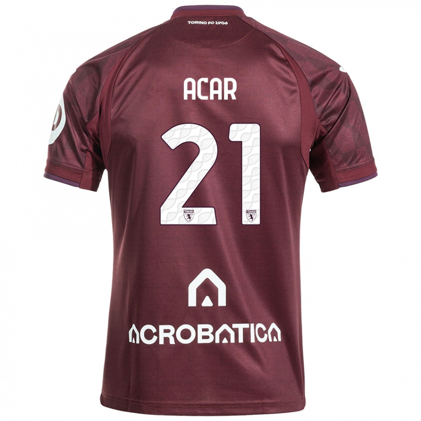 Niño Camiseta Emirhan Acar #21 Granate Blanco 1ª Equipación 2024/25 La Camisa