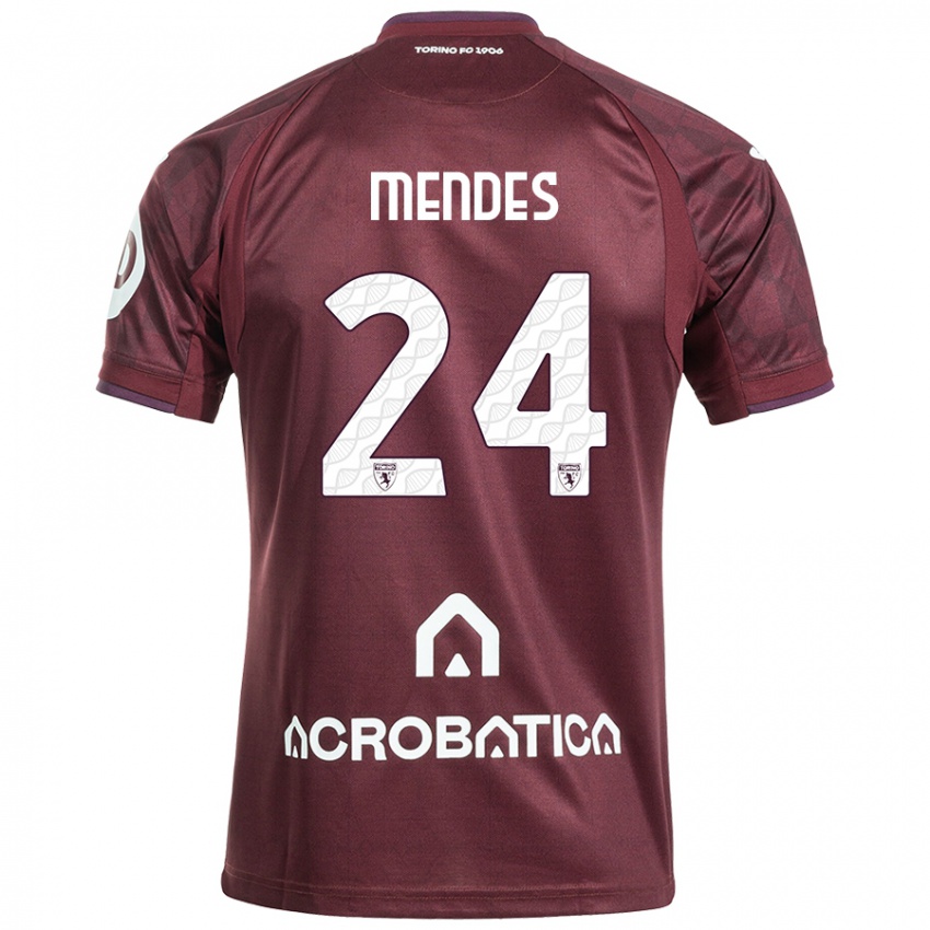 Niño Camiseta Rodrigo Mendes #24 Granate Blanco 1ª Equipación 2024/25 La Camisa