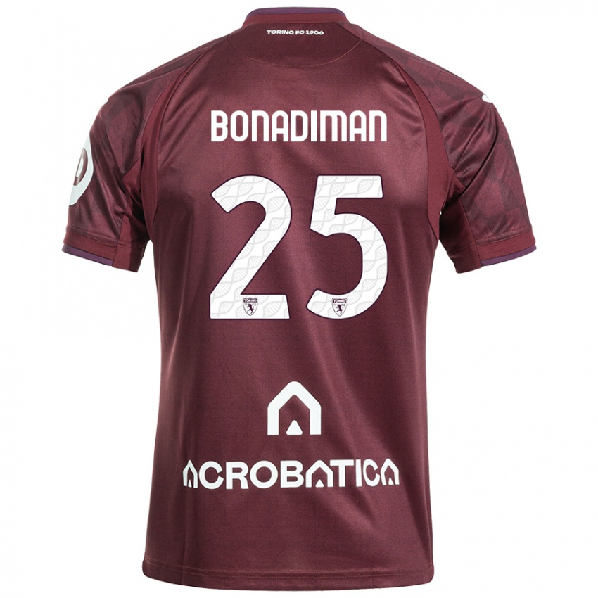 Niño Camiseta Matteo Bonadiman #25 Granate Blanco 1ª Equipación 2024/25 La Camisa