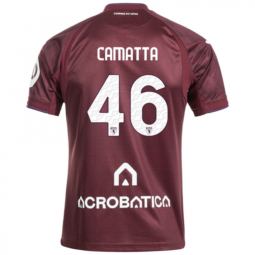 Niño Camiseta Alessandro Camatta #46 Granate Blanco 1ª Equipación 2024/25 La Camisa